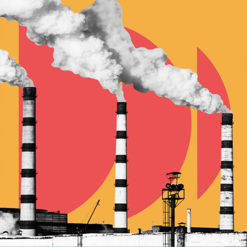 Illustration mit rauchenden Industrieschloten